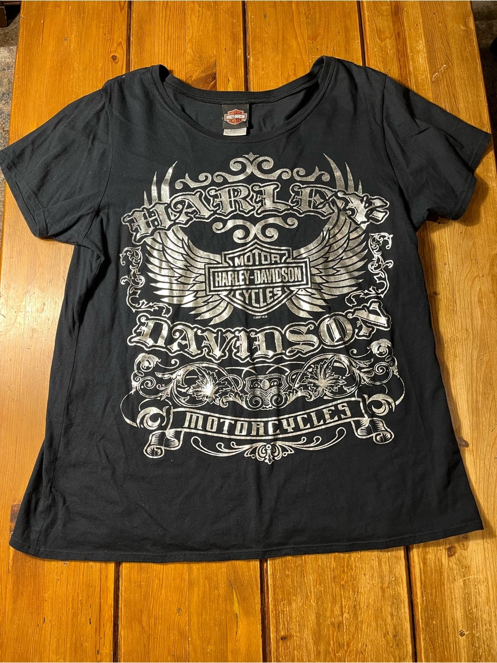 Harley-Davidson Black Graphic Tee with Silver Print
